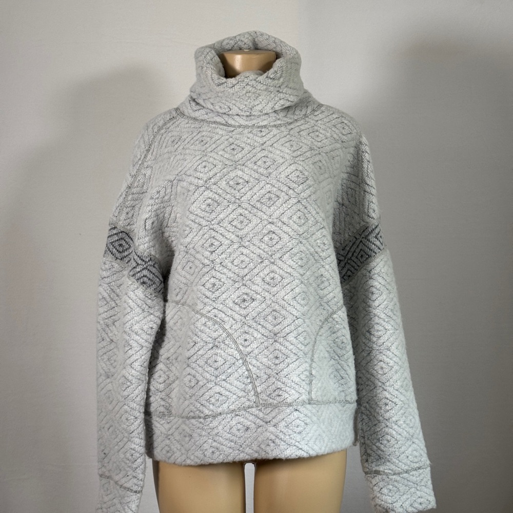 Prana Gray Cowl Neck Sweater with Ribbed Knit Texture